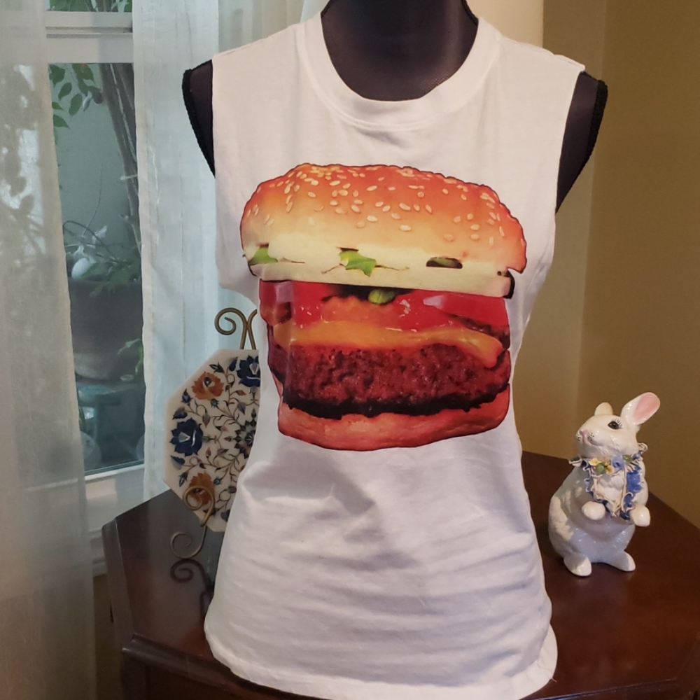 Forever 21 Hamburger Graphic Cut Off Tee